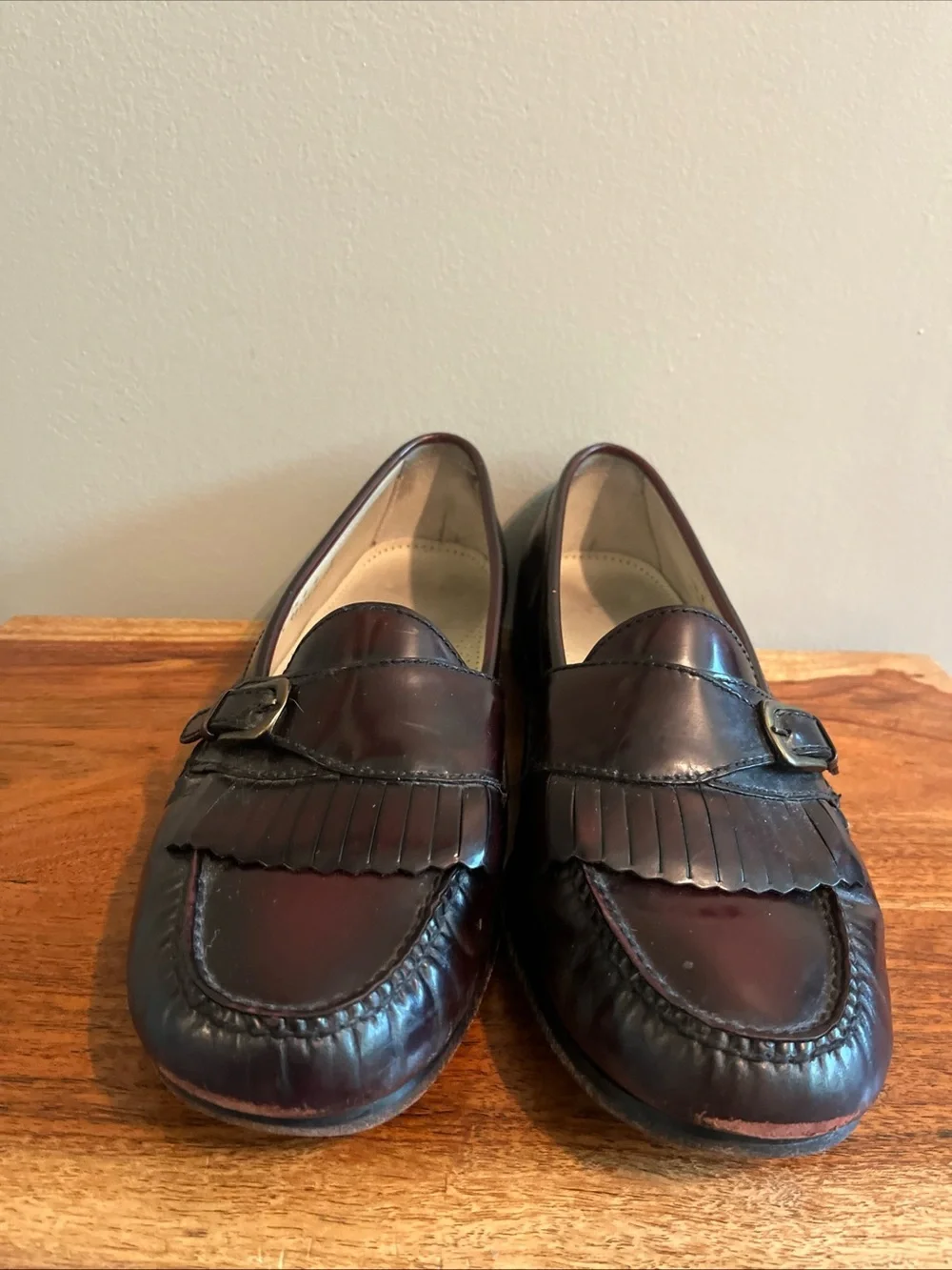 COLE HAAN BURGUNDY LEATHER KILTY BUCKLE LOAFERS SLIP ON SHOES MENS 11.5